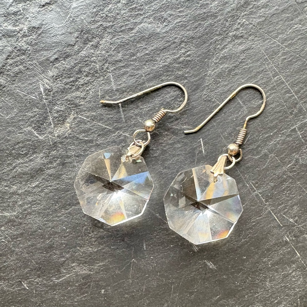 Elegant Silver Crystal Drop Earrings, EUC